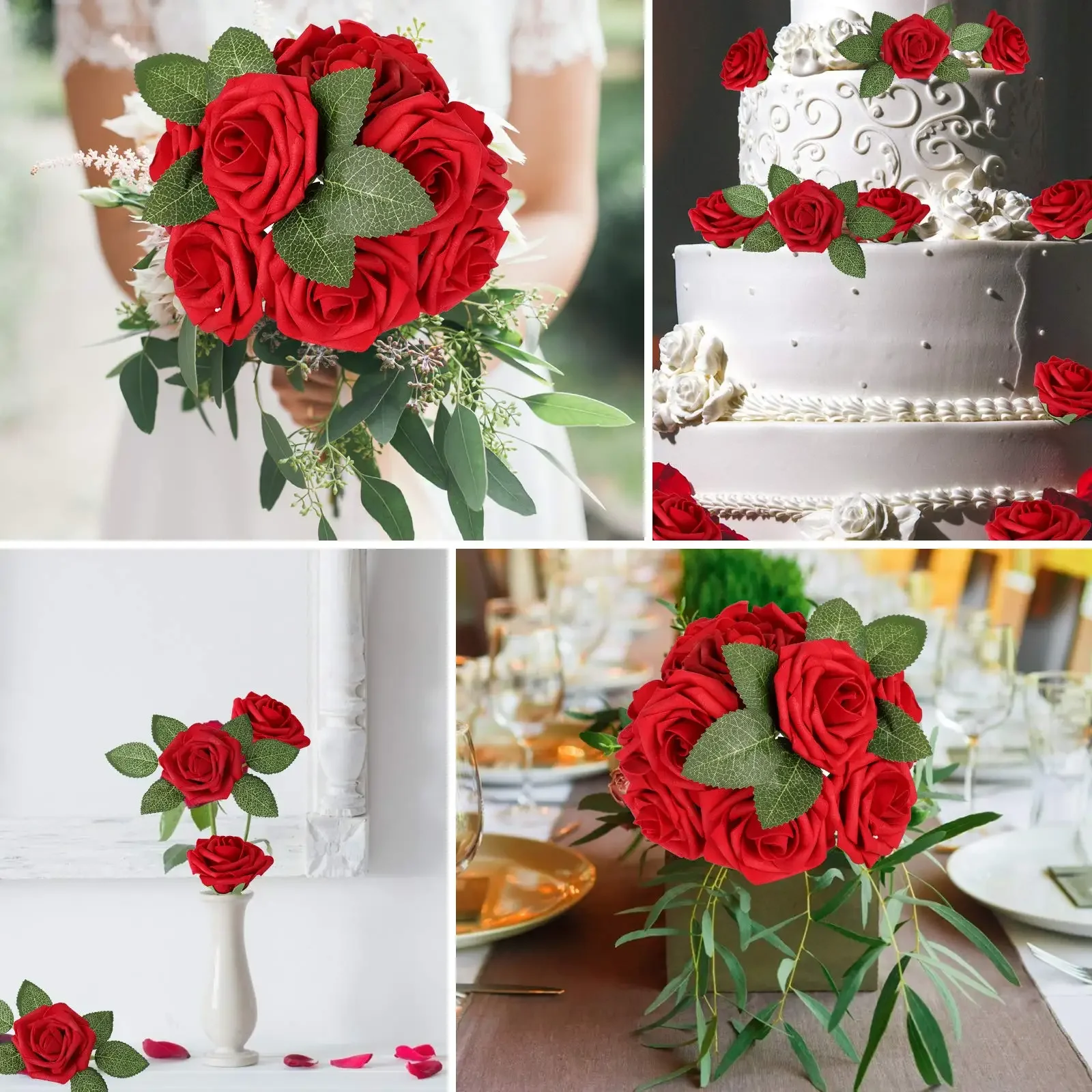 Roses Artificielles pour Bouquets de Mariage, Fausse Poubelle avec Tige, Décoration de ixde Noël pour la Maison, 25 ou 10 Pièces