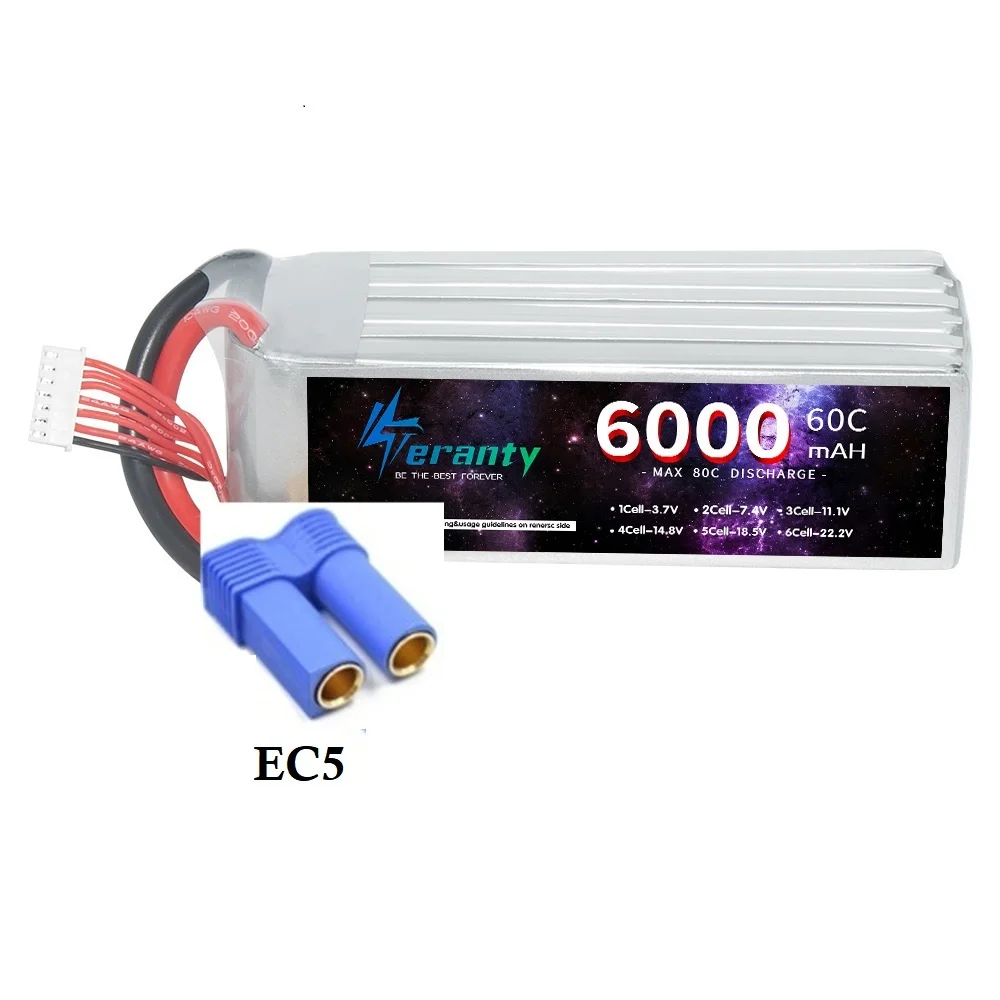 Teranty 6000mAh 6S 22.2V 60C RC Lipo Batterij Oplaadbare Batterij Voor RC Auto FPV Truck Helikopter met XT60 XT90 Connector