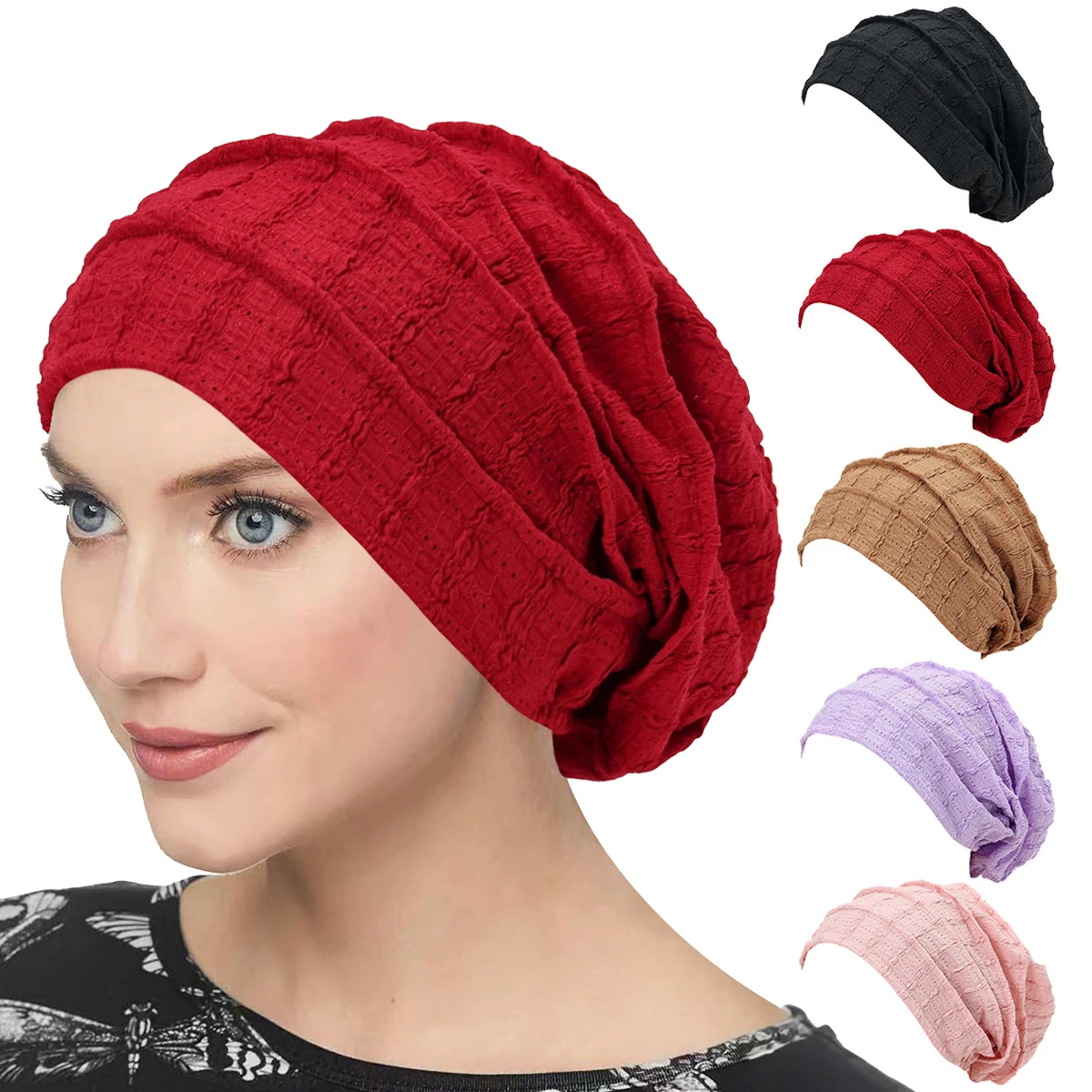 

Женская мягкая эластичная шапочка-бини для химиотерапии, однотонный чепчик, внутренняя шапочка под хиджаб, мусульманские головные уборы, женский тюрбан-шапка