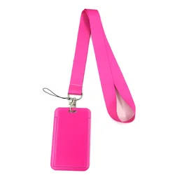 Pure Pink Color Creative Lanyard Card Holder Student Hanging Neck Phone Lanyard Badge Subway Access Card Holder Accessories