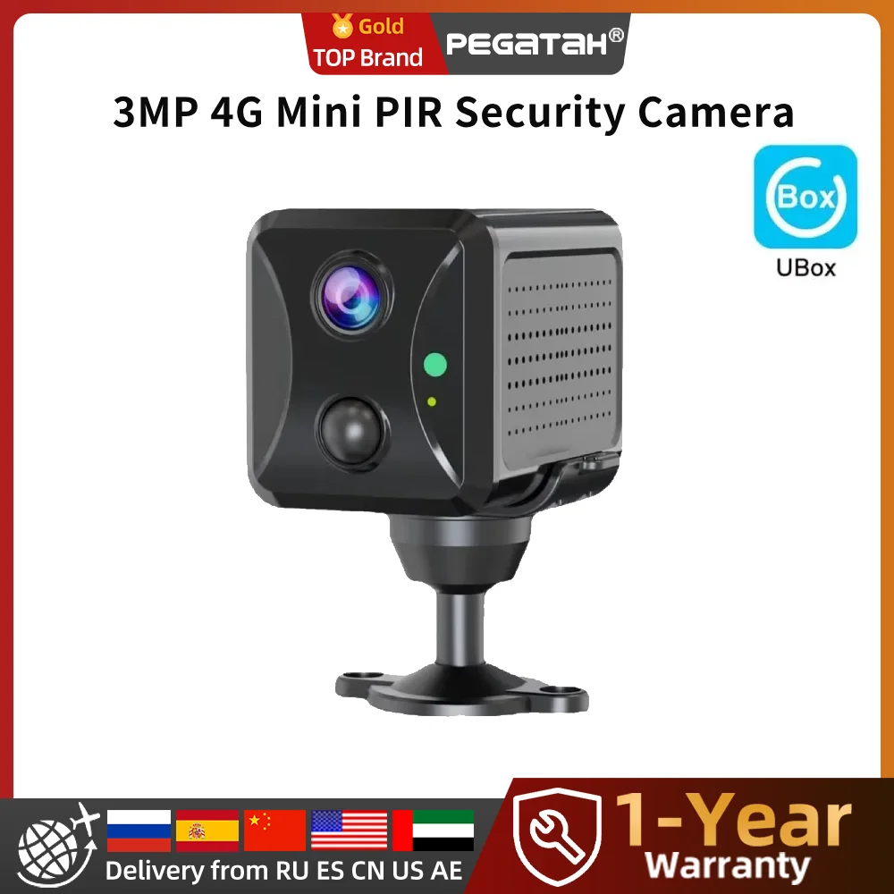 PEGATAH 3MP 4G Mini Camera Wifi 2400mAh Battery CCTV Security Camera Intercom PIR Detection Surveillance IP Camera Ubox APP