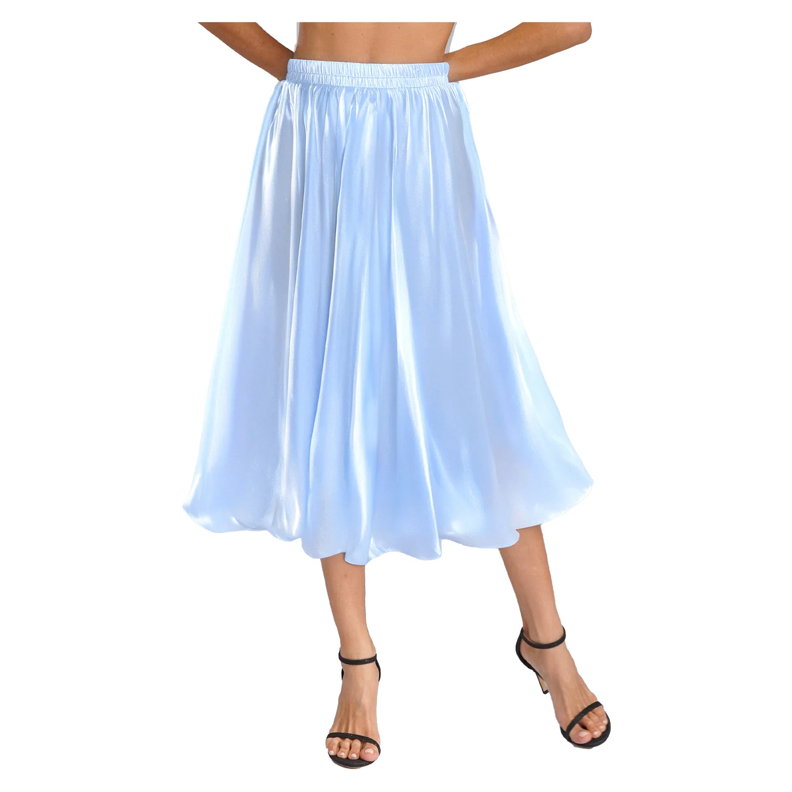 

1Pc Women Girls Bright Silk Pearlescent Light Luxury Large Swing Lantern Shape Flower Bud Skirt for Banquet Pageant Wedding Wear