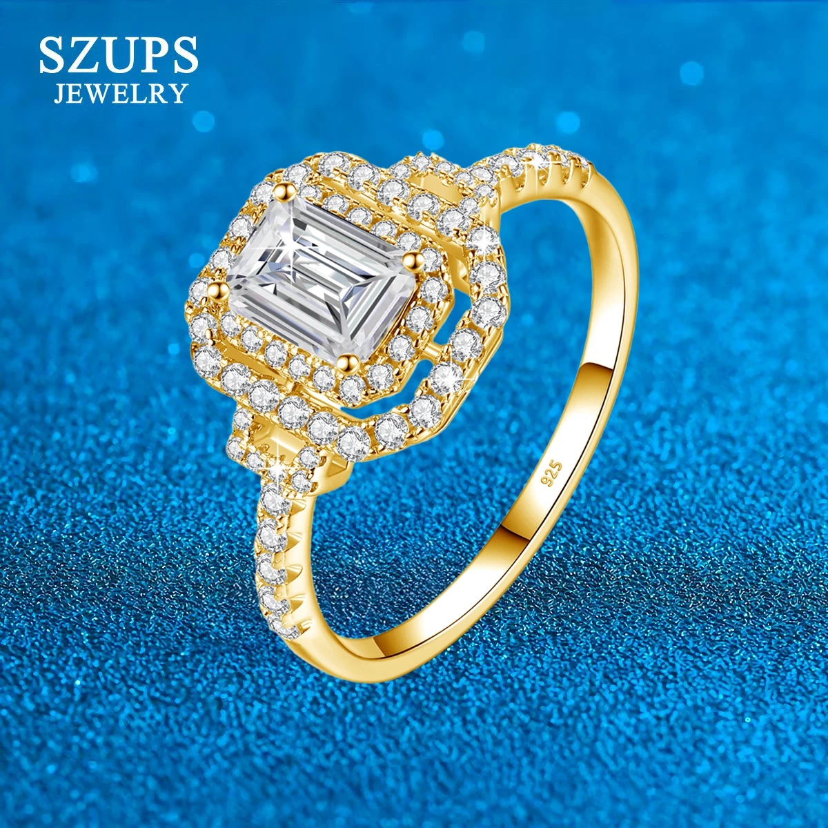 

Gold Plated 925 Sterling Silver Moissanite Mens Wedding Band Emerald Cut Lab Created Diamond Ring Luxury Engagement Jewelry