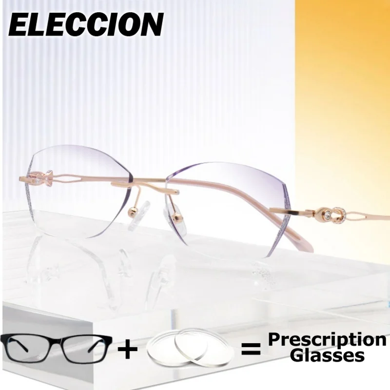 

ELECCION Rimless Prescription Glasses Reading Glasses Women Presbyopic Eyewear Phone Blue Light Blocking Anti Fatigue Eyeglasses