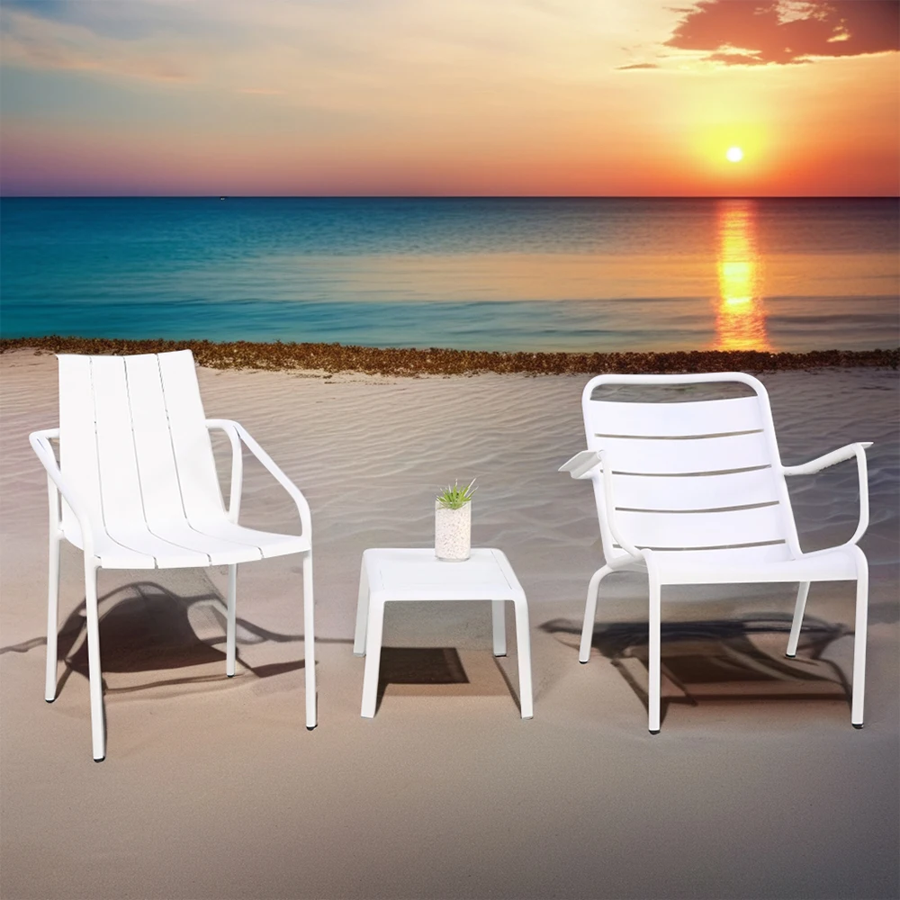 xx-Modern Portable Outdoor Aluminum Garden Chair and Side Table Set White Weatherproof Lightweight