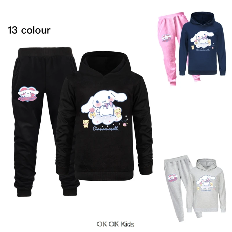 Spring Autumn Clothes Miniso Cinnamoroll Girls Suit Children's Clothing Sets T-shirt +Trousers Children Fashion leisure Clothes