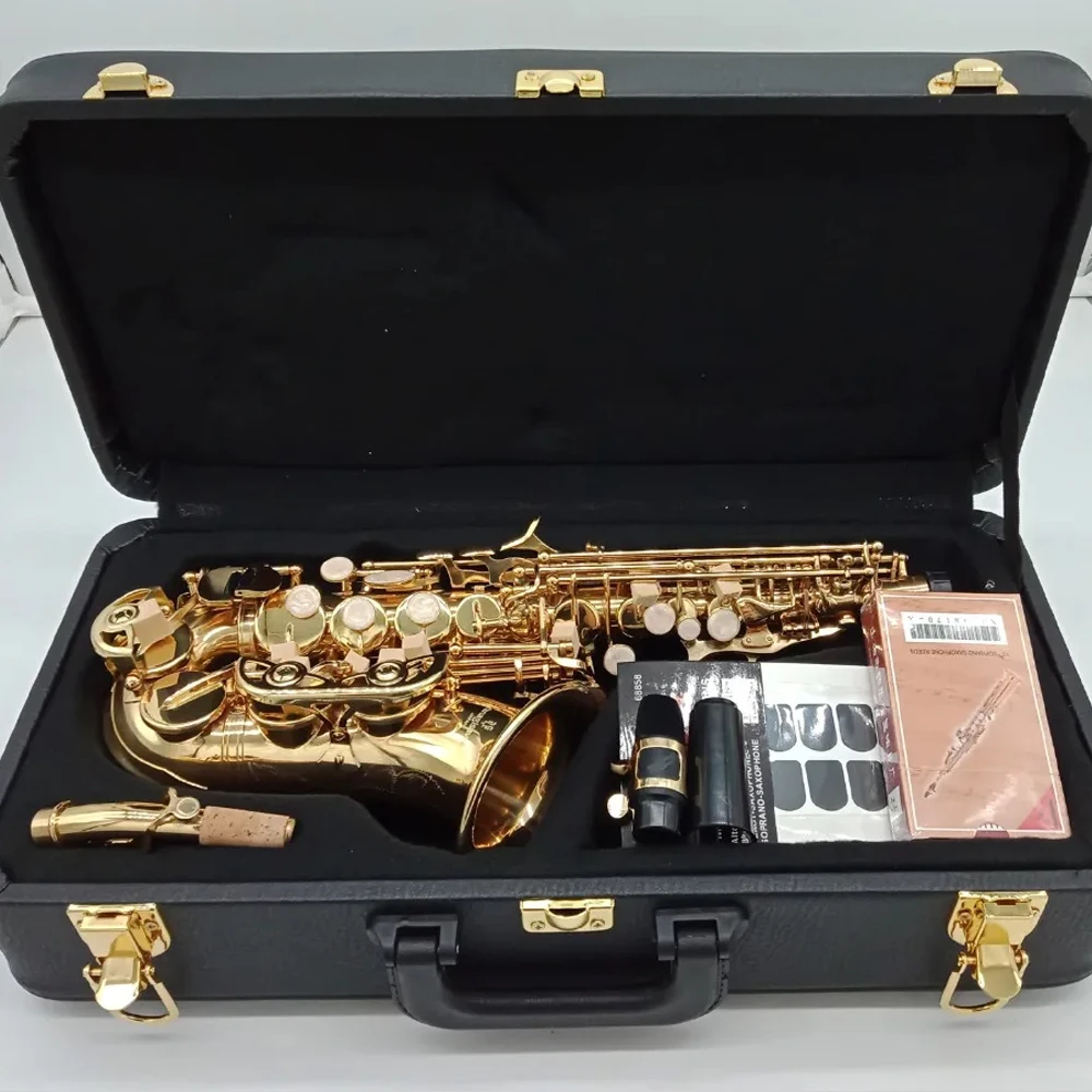 High quality Bb Curved soprano saxophone Sc992 Gold Professional playing instrument curved soprano sax with case