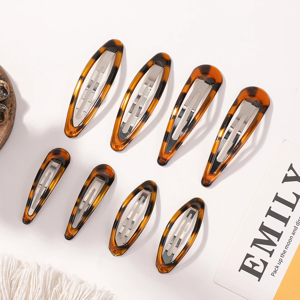 

RIBBON BOWS 8Pcs/lot Geometric Amber Acrylic BB Hair Clip Ancient Ins Style Women's Bangs Hair Clip Waterdroplet Alloy Hair Clip