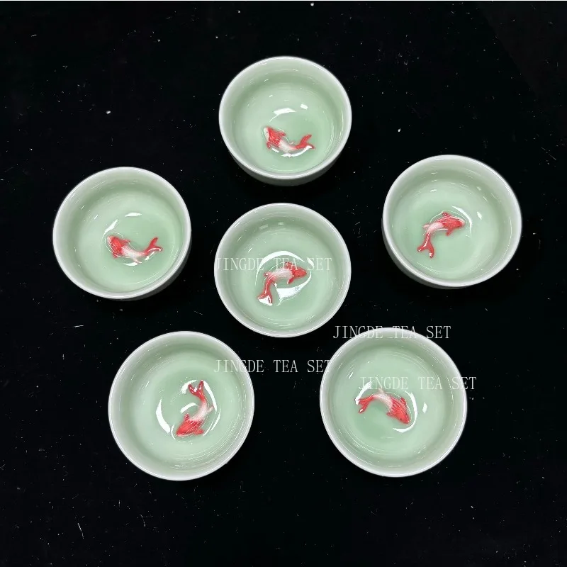 New Style Celadon Fish Tea Set Set Teapot Tea Cup Travel Convenience Tea Set Office Household Drinking Utensils WSHYUFEI
