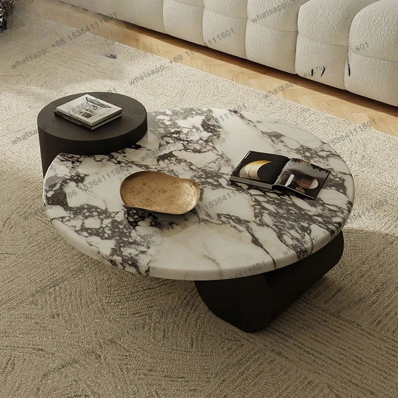 

CC Black Legs Side Table Luxury Aesthetic Marble Center Luxury Living Room Coffee Table Round Modern Design Salontafel Furniture