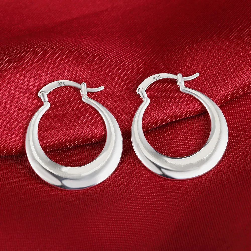 

3cm 925 Sterling Silver Earrings Fashion Round Big Hoop Beautiful Creativity Crescent Gifts Engagement Jewelry