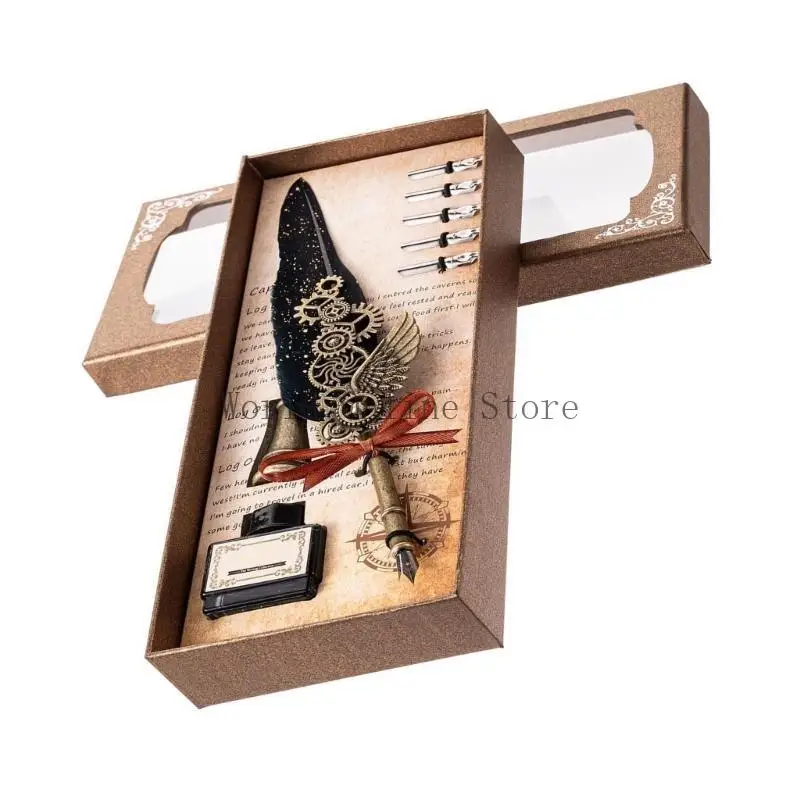 

Перо каллиграфия написание пера перо пера и чернила, установленные каллиграфией ручка Древнее перо для пера с 5 nibs подарок