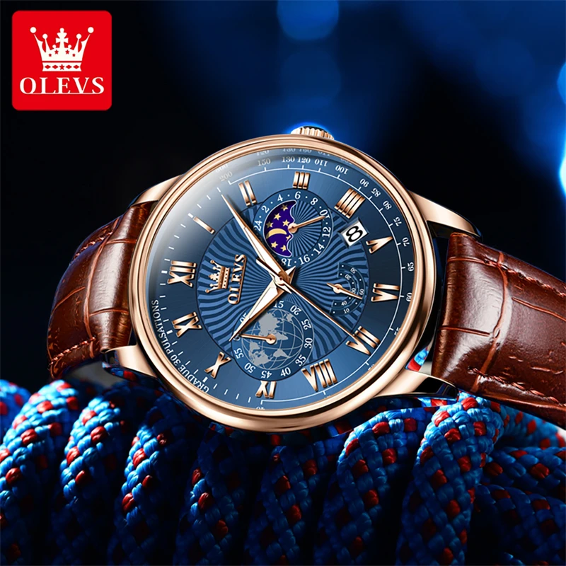 OLEVS-Relógio de quartzo impermeável masculino, relógio de pulso luminoso, fase da lua, cronógrafo calendário, relógios casuais, original, 2893