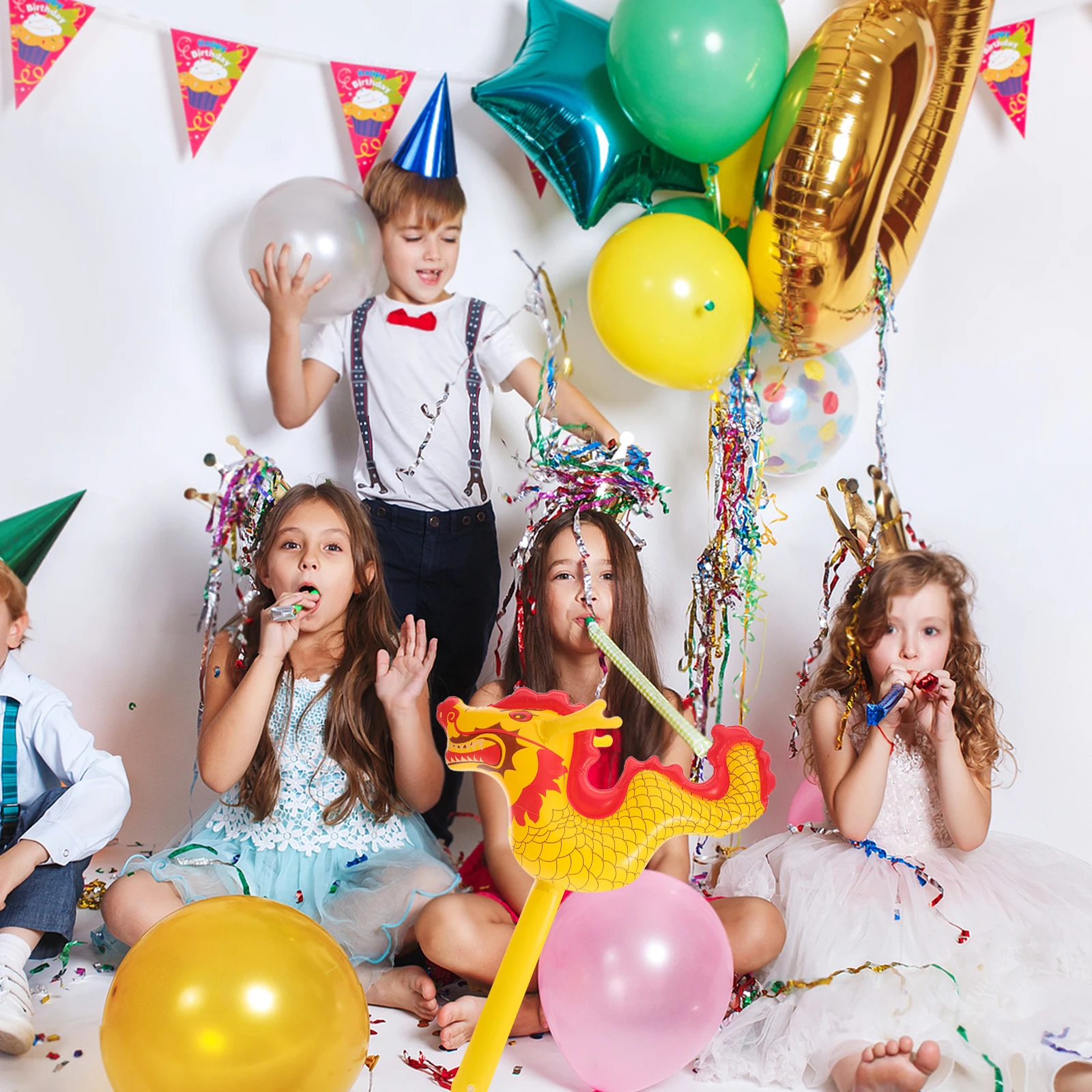 

3Pcs Inflatable Dragon Balloon Stick Bright PVC Party Decorations for Birthday Baby Shower Celebration PVC Hammer Balloon