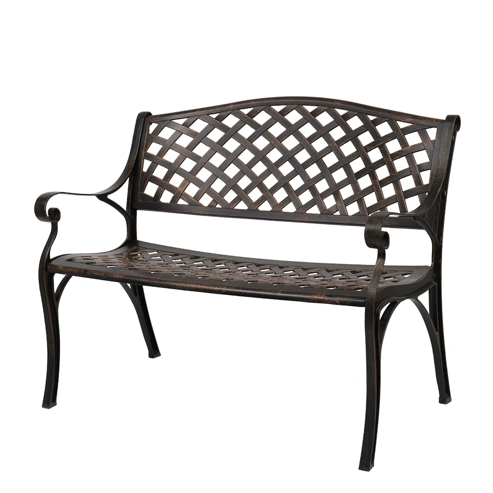 Mesh backrest seat surface cast aluminum bench