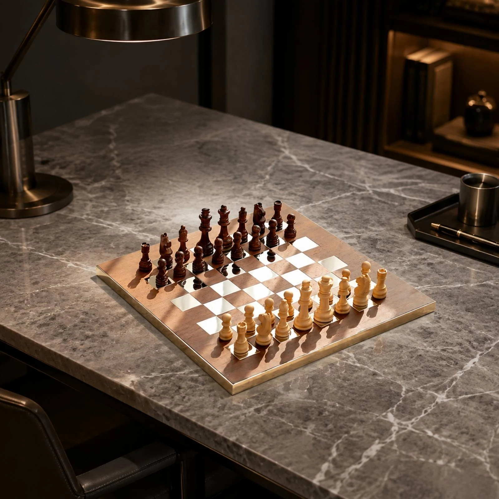 Wooden Chessboard with Chess Pieces Minimalist Modern Chessboard Decorative Chess Set Slim for Study, Living Room