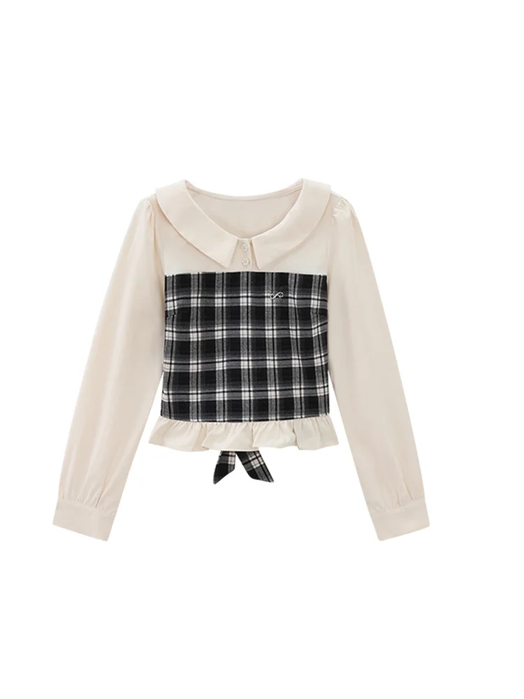 

Retro ort irt Women's London Magazine Design Sense Autumn New Sle Faionable French Sle Breathable Long Sve irt