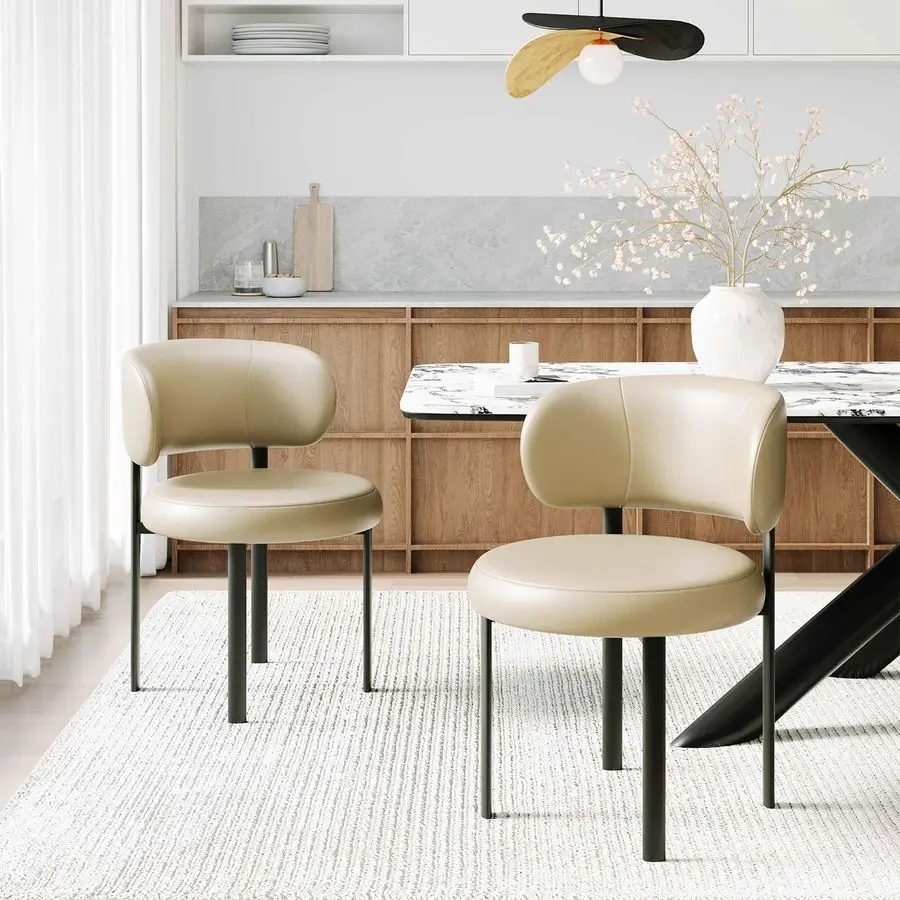 

Dining Chairs Set of 2, Mid Century Modern Upholstered Dining Room Chairs with Metal Legs, Soft Cushion amp Backrest, Comfy Rou