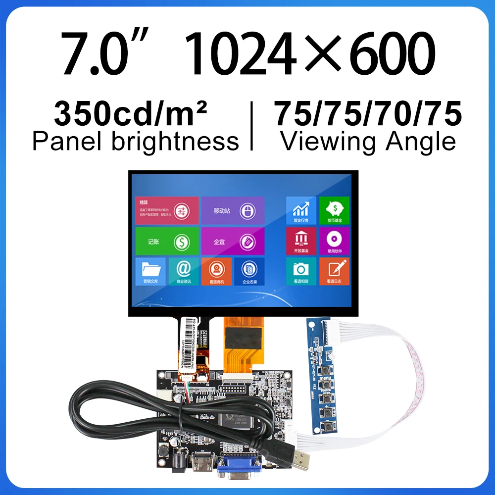 7.0 Inch LCD screen Touch panel with control board 1024(RGB)×600 ZJ070NA-01B For Doorbell Gamer Raspberry Pi