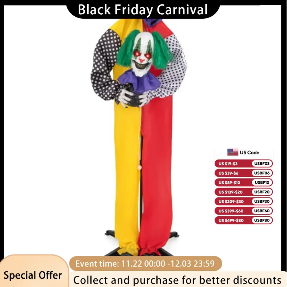 4.5FT Halloween clown decoration with LED eyes and phrase recording