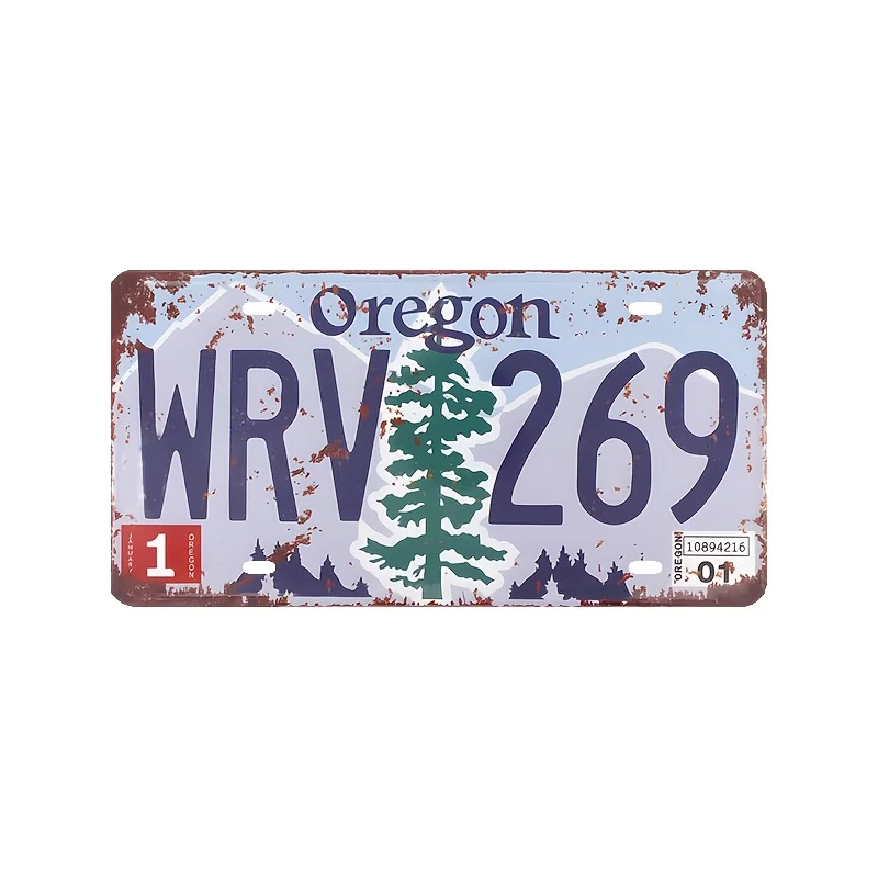 Vintage Rustic Metal Tin Signs - Oregon License Plate Wall Art with Pine Trees & EST 1859 Design, Iron Home Decor for Bathroom,