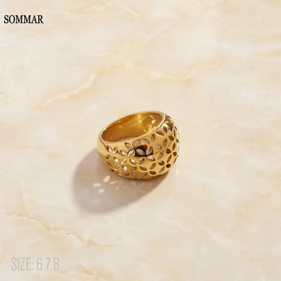 SOMMAR Hot selling Gold color size 6 7 8 Girl wedding ring Fine patterned hollow ring prices in euros diy  