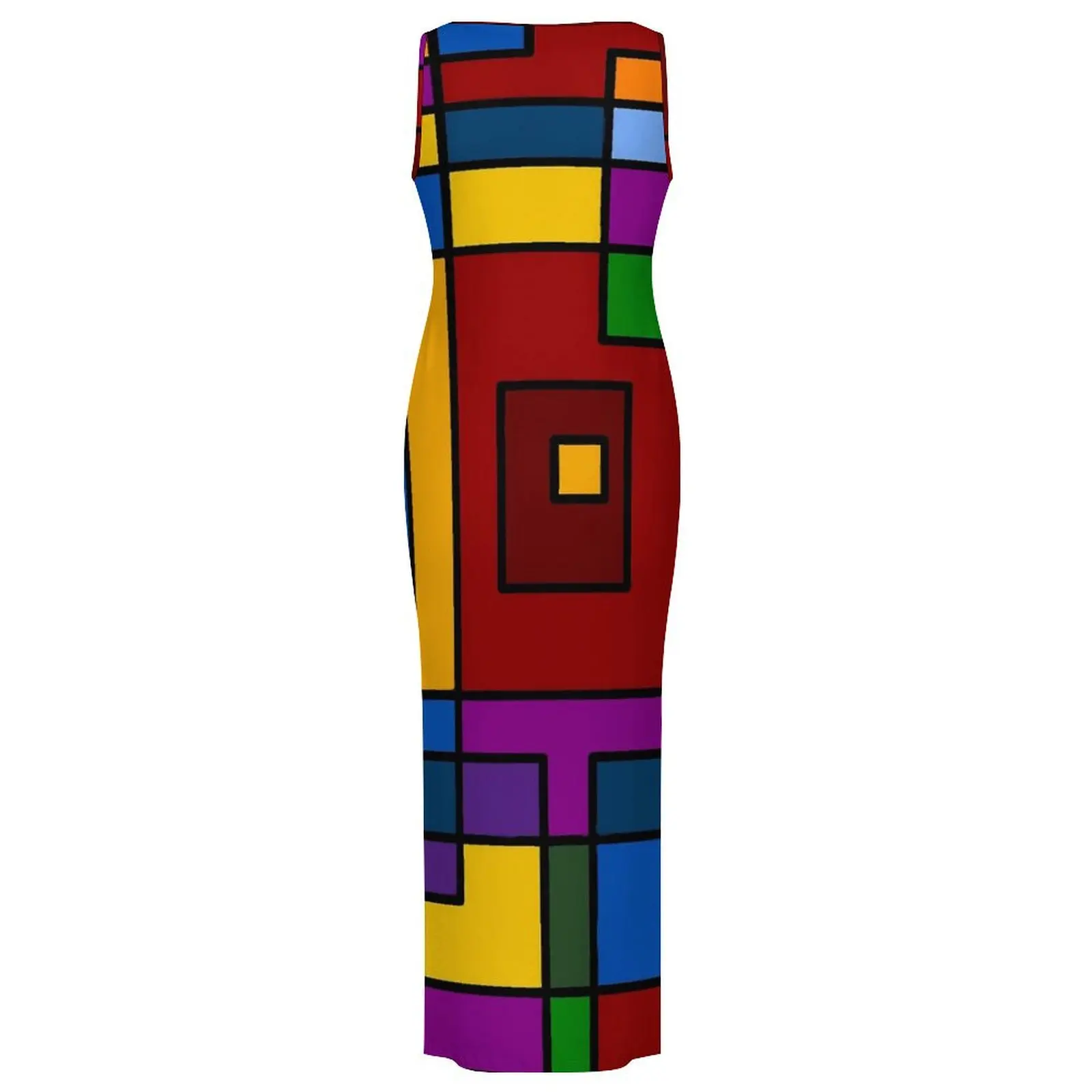 De Stijl Inspiriertes Kleid Ärmellose Abstrakte Kunst Street Style Maxi Kleider Schlank Sexy, Figurbetontes Kleid Dame Muster Oversize Vestidos