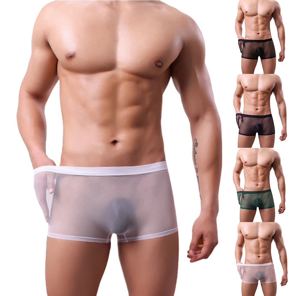 Men Underwear Ultra Thin Ice Silk Boxers Underwear Men Semi-transparent Seamless Sexy Male Trunk Shorts Underpants