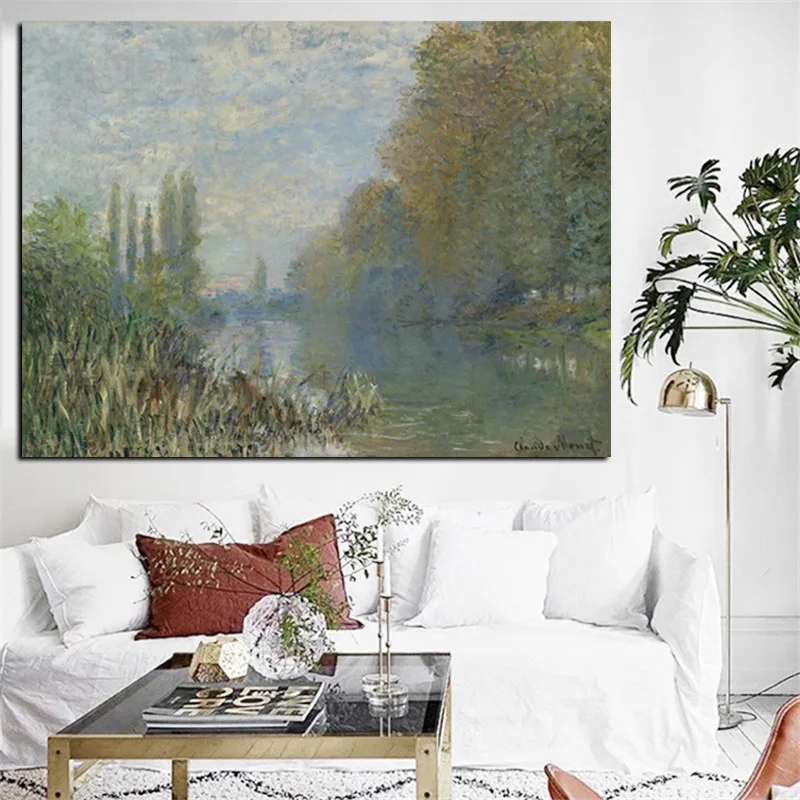 

HD Print Claude Monet Banks of the Landscape in autumn Impressionist Oil Painting on Canvas Poster Wall Picture for Living Room