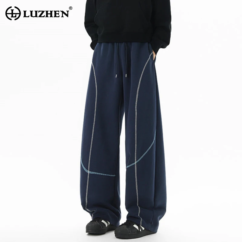 

LUZHEN цветные контрастные полосатые вышивки с эластичной резинкой на талии, прямые спортивные штаны для мужчин, осень 2024, новые свободные широкие повседневные брюки JY4436