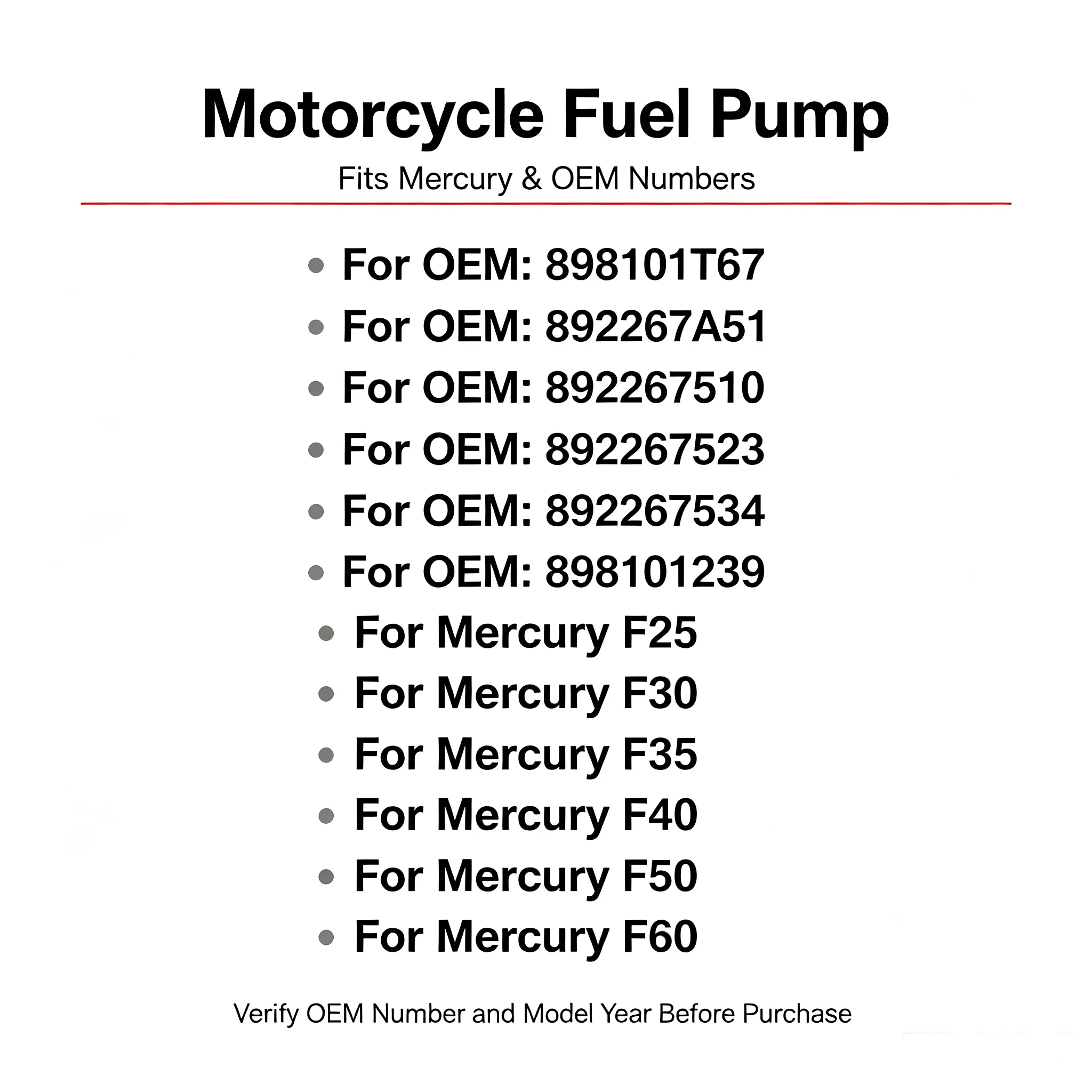 Fuel Pump For Mercury F25 F30 F35 F40 F50 F60 F 30 40 50 60 EFI CYL 4-STROKE Formula 60 898101T67 892267A51 892267510 892267523