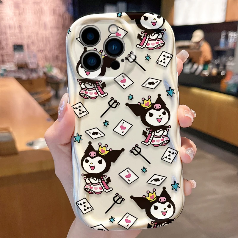 Sanrio Hello Kitty Kuromi Wave Case for iPhone 16 15 14 Pro Max 13 12 Mini 11 XS X XR 8 7 Plus SE 2022 2020 Soft Cover Funda