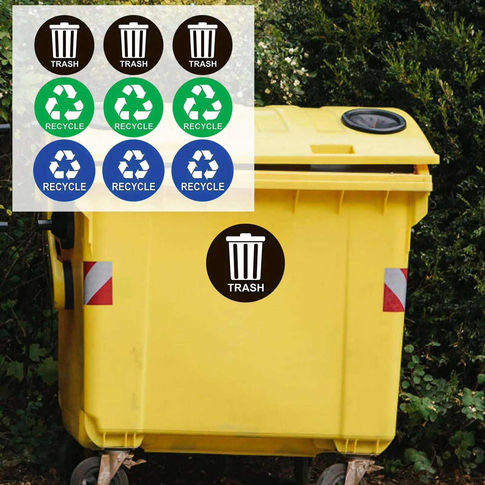 

9Pcs Recycle Stickers for Trash Can Round Decals 5" Label Sign Decals for Apartment