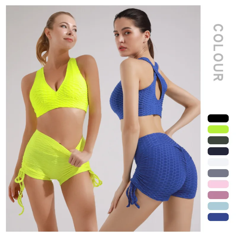 Set da Yoga in 2 pezzi lavorato a maglia senza cuciture da donna abbigliamento sportivo da palestra 11 colori