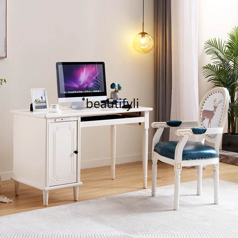 Home Computer Desk Electric Cooling Fan Desktop Office Table White Desk Game Tables