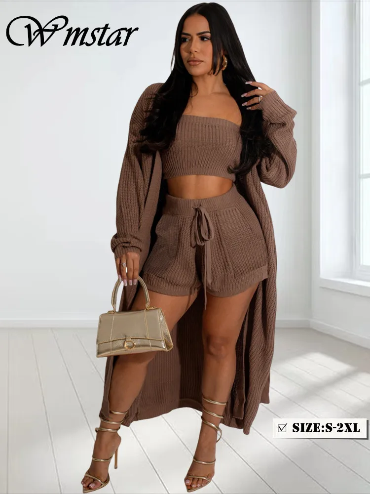 

Wmstar 3 Piece Outfits Women's Clothing Leggings Sets Sweat Long Sleeve Crop Top Pants Matching Suit Wholesale Dropshipping 2023