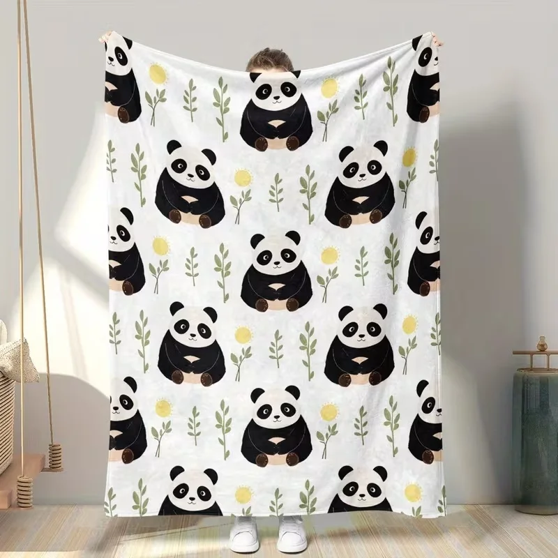 Lovely Panda Star Rain‑drop Print Throw Blanket, Soft Lightweight Flannel Blanket for Blanket for Indoor Rest and Daily Use