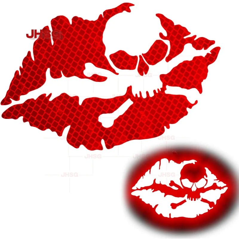 

JHSG Parting Kiss Skull Crossbones Lips Reflective Car Sticker Decals Waterproof Car Motorcycle Helmet Windshield Laptop PVC