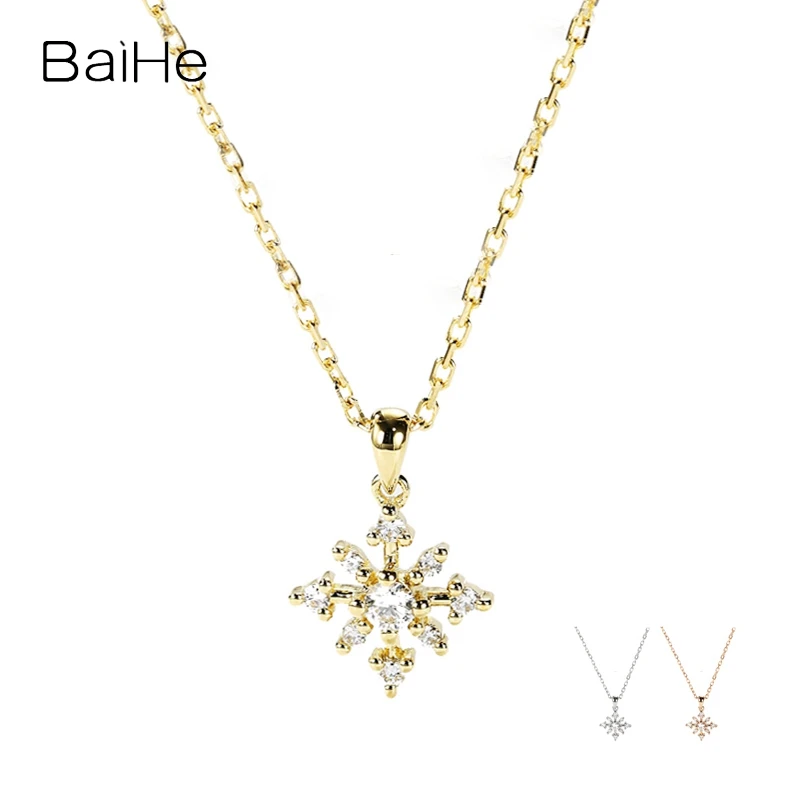 

BAIHE Solid 18K Yellow Gold 0.10ct H/SI Natural Diamond Pendant Necklace Women Trendy Fine Jewelry قلادة قلادة الماس kaulakoru