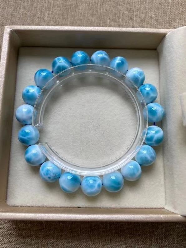 Natural Blue Larimar Round Beads Bracelet Jewelry 10.3mm Blue Larimar Pattern Women Men AAAAAAA