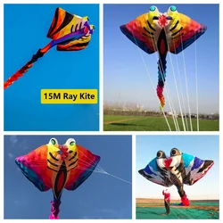 Spedizione gratuita 15M Devil Fish Kite per adulti Kite Ray Fish Flying Kite pieghevole Giant Large aquiles giocattoli gonfiabili professionali