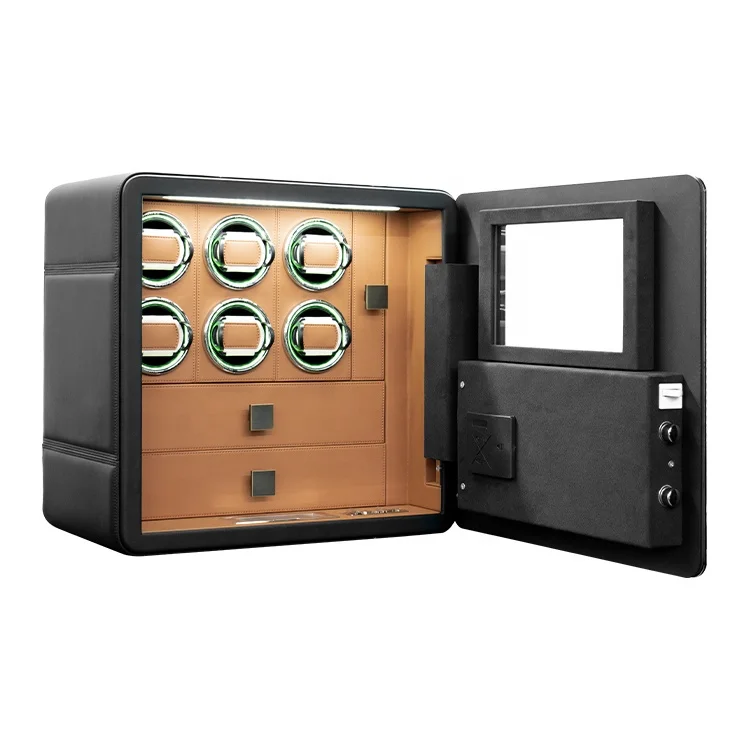 Silent Motor 6 Slot Automatic Watch Winder Box Steel Security Safe With Jewelry Drawers For Home