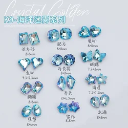 10Pcs Sea Blue Series Nail Art Sparkle Rhinestones Glass Multi-Shapes Nail DIY Stones Gems For Manicure Nail Accessories