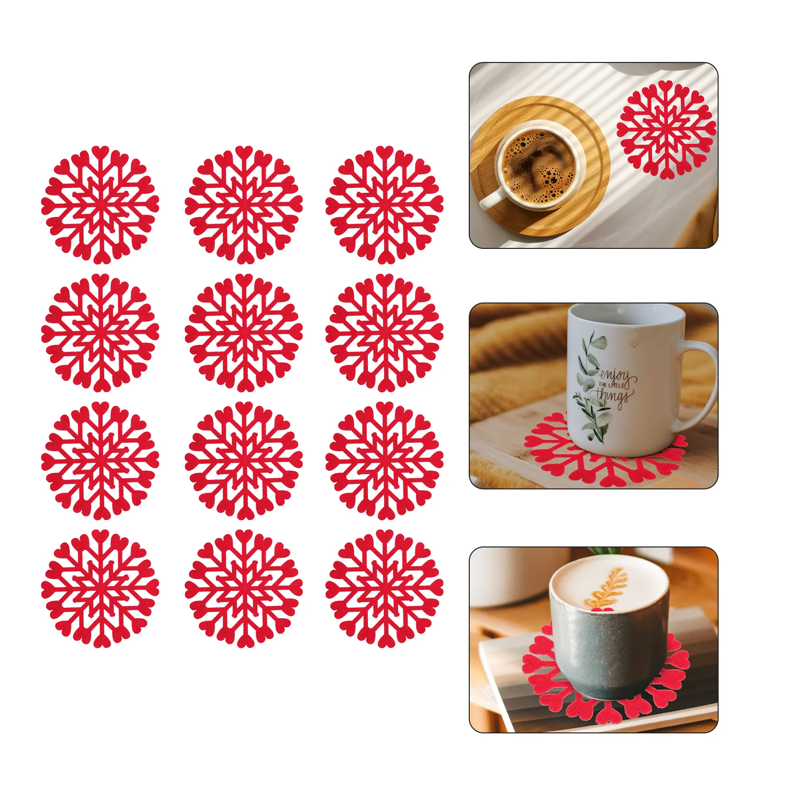 

12Pcs Decorative Snowflake Cup Mats Christmas Coaster Set Felt Heat Resistance Placemat for Holiday Dining Table