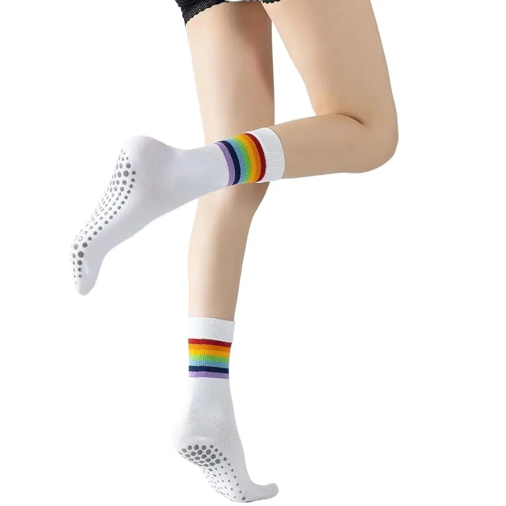 

Free Shipping Yoga Pilates Socks with Grips for Women Striped Cushioned Non Slip Crew Socks for Barre Ballet Dance