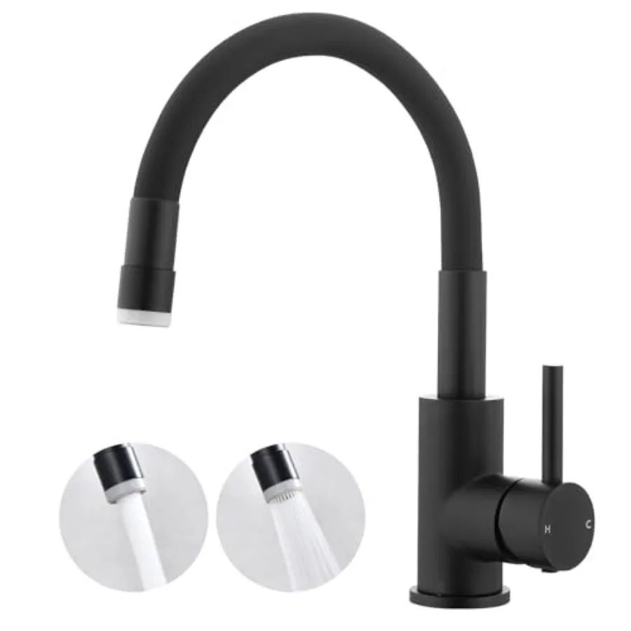 

Flexible Gooseneck Spout Bar Sink Faucet Black, 360° Swivel, Suitable for Bathroom Sink and RV Kitchen