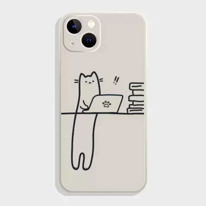 Funny Animal Cat Paired Couple Phone Case for iPhone 15 16 14 13 12 11 Pro Max Mini 7 8 14 Plus SE Cartoon Protector Cover Shell