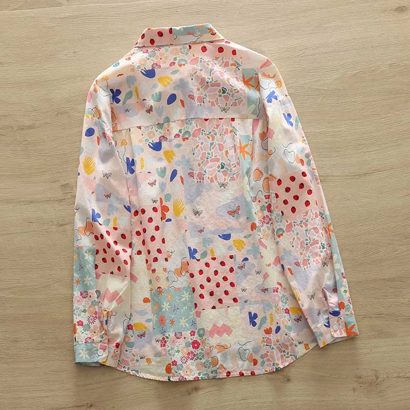 Japanese Floral Printing Blouses for Girls Loose Shirt Turn-down Collar Long Sleeve Tops Good Quality Spring Autumn SY2670