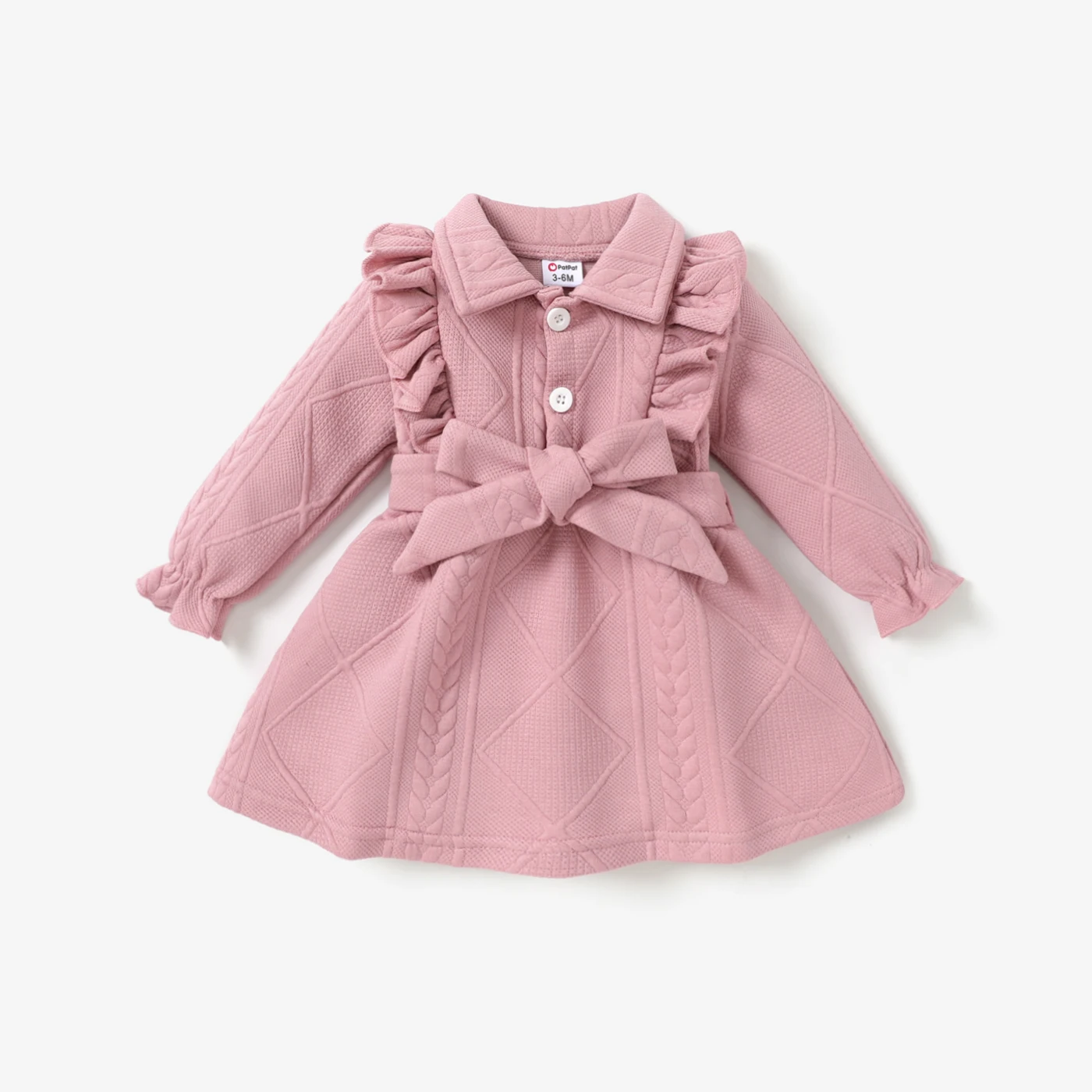 PatPat 2pcs Baby Girl Solid color 3D material Dress with Lapel