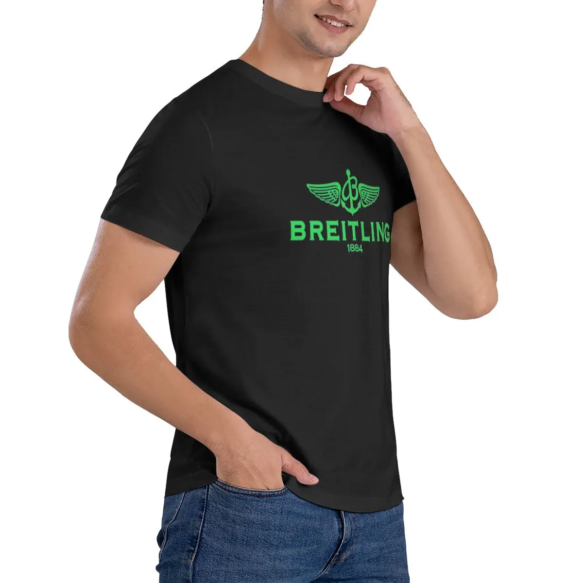 NEW Green-Breitling-logo T-shirt Men Print Round neck T-shirt Summer Fashion Short Sleeve Cotton T Shirt